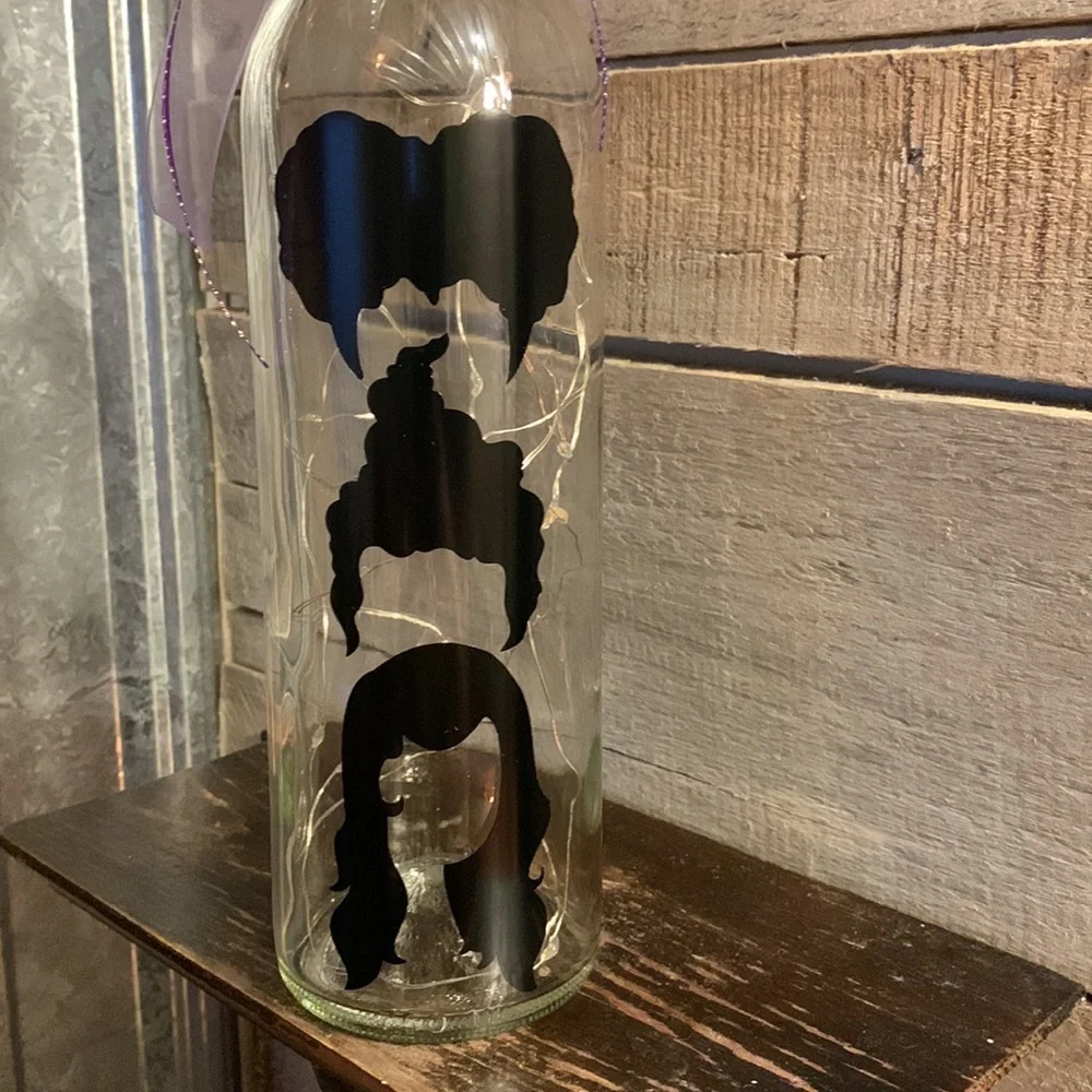 Hand Crafted- ‘Hocus Pocus’ Sanderson Sisters wine bottle lantern